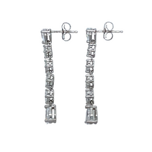 Load image into Gallery viewer, Preowned 9ct White Gold &amp; Cubic Zirconia Set Drop Earrings with the weight 2.90 grams. The large bottom stones are each teardrop shaped and 6mm by 4mm
