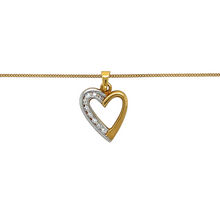 Load image into Gallery viewer, Preowned 18ct Yellow and White Gold &amp; Diamond Set Open Heart Pendant on a 16&quot; - 18&quot; adjustable curb chain with the weight 5 grams. The pendant is 2.2cm long including the bail
