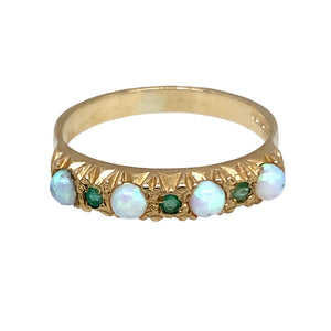 New 9ct Gold & Created Opal & Green Stone Band Ring