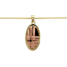 Load image into Gallery viewer, Preowned 9ct Yellow and Rose Gold Clogau Oval Criss Cross Pendant on an 18&quot; 9ct Gold Clogau curb chain with the weight 6.60 grams. The pendant is 3cm long including the bail
