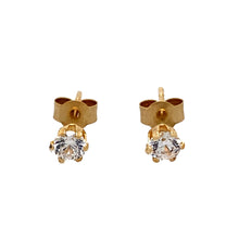 Load image into Gallery viewer, New 9ct Gold 3mm Cubic Zirconia Stud Earrings with the weight 0.30 grams. The backs of the studs are 9mm long
