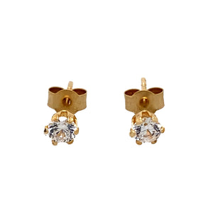 New 9ct Gold 3mm Cubic Zirconia Stud Earrings with the weight 0.30 grams. The backs of the studs are 9mm long
