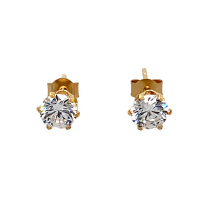 New 9ct Gold 4mm Cubic Zirconia Stud Earrings with the weight 0.40 grams. The backs of the studs are 9mm long