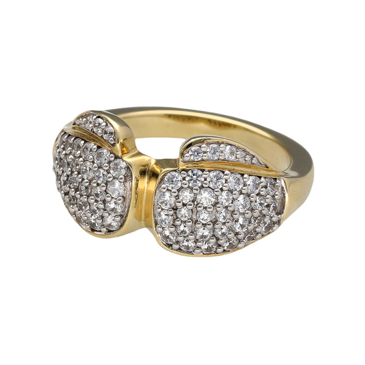 New 9ct Yellow Gold & Cubic Zirconia Boxing Glove Ring in size X with the weight 12.80 grams. The widest parts of the boxing glove at the front is 13mm high