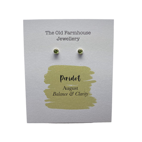 New 925 Silver & Peridot Set August Birthstone Stud Earrings with the approximate weight 0.50 grams. The gemstone is 4mm diameter and the back of the stud is 9mm long, held in place with a butterfly back. Peridot is the birthstone for the month of August and is said to bring balance and clarity to the wearer