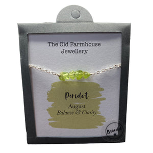 New 925 Silver & Peridot Set August Birthstone 8" - 9" adjustable Bracelet with the approximate weight 2.80 grams. The bracelet contains approximately six gemstones and the link width of the bracelet is 2mm. Peridot is the birthstone for the month of August and is said to bring balance and clarity to the wearer