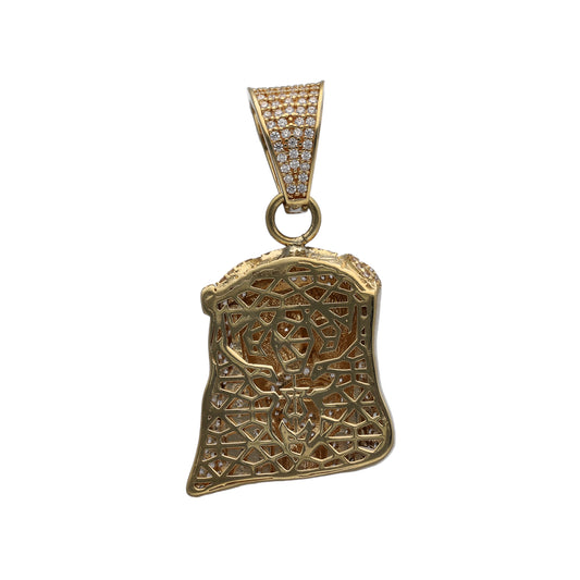 New 9ct Yellow Gold & Cubic Zirconia Set Jesus Pendant with the weight 8.10 grams. The pendant is 4.3cm including the bail by 2.5cm