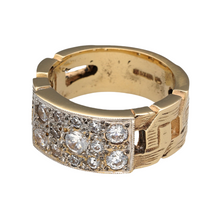 Load image into Gallery viewer, New 9ct Solid Yellow Gold &amp; Cubic Zirconia Curb Link Ring in size V with the weight 17.50 grams. The ring is 9mm high all the way around and the curb shoulders are patterned 
