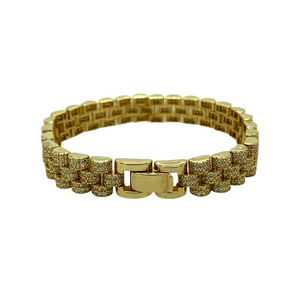 New 9ct Yellow Gold & Cubic Zirconia Set 6" Watch Style Bracelet with the weight 20.50 grams and width 9mm