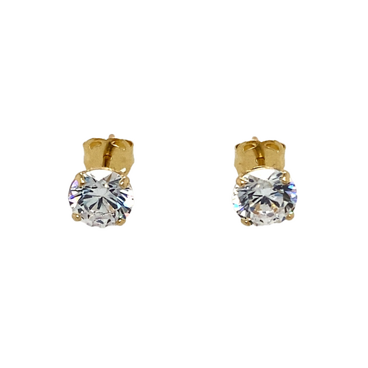 New 9ct Yellow Gold April Birthstone Stud Earrings with the weight 0.50 grams. The earrings are set with a cubic zirconia stone which is 5mm diameter