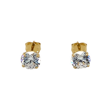 Load image into Gallery viewer, New 9ct Yellow Gold April Birthstone Stud Earrings with the weight 0.50 grams. The earrings are set with a cubic zirconia stone which is 5mm diameter
