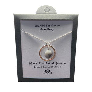 New 925 Silver & Black Rutilated Quartz Set Nugget 18" Necklace with the approximate weight 3 grams. The necklace contains one gemstone which is approximately 11mm by 9mm and the link width of the chain is 1mm. Quartz is said to bring power, energy and balance to the wearer