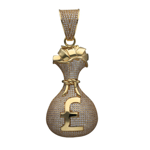 New 9ct Gold & Cubic Zirconia Set Money Bag Pendant