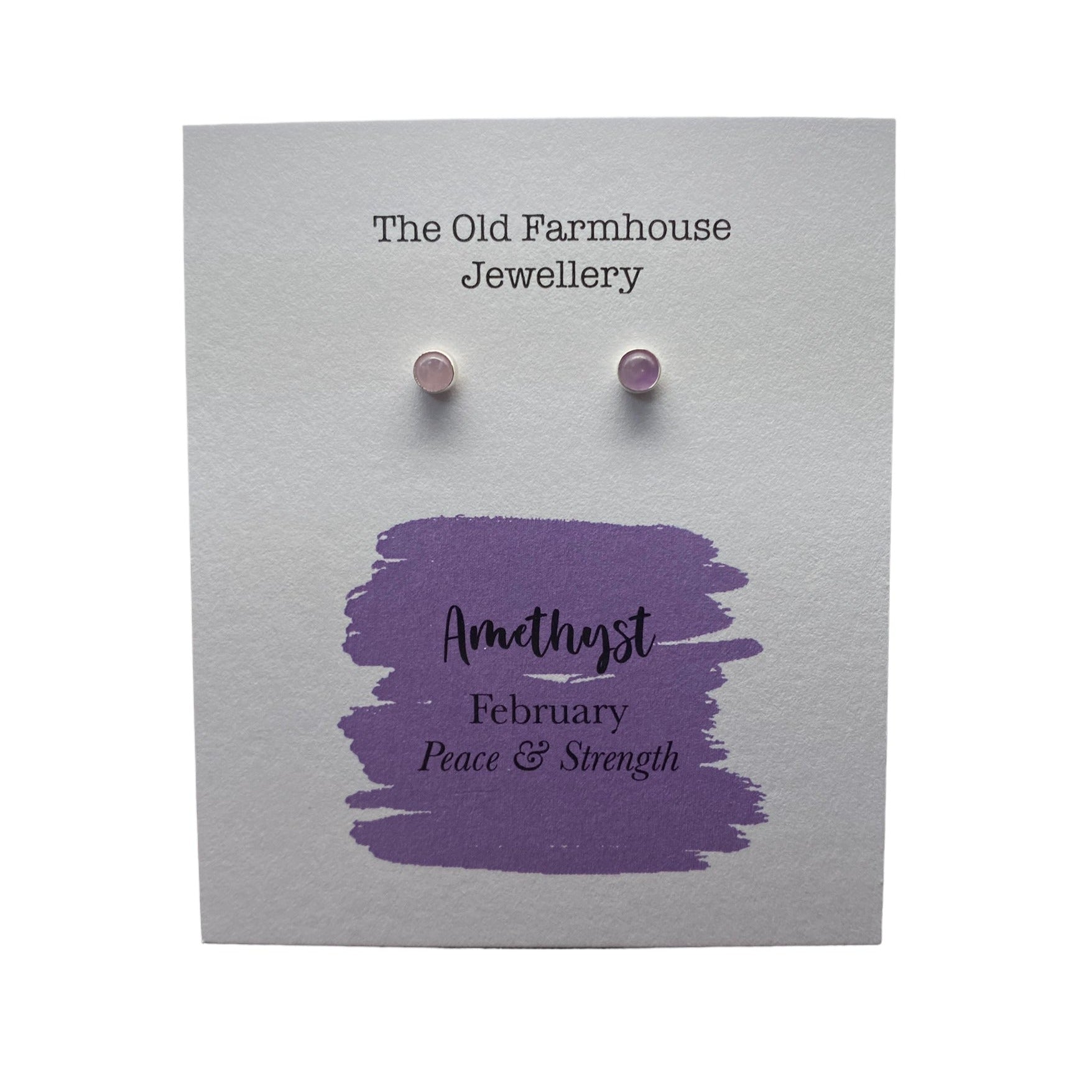 New 925 Silver & Amethyst Set February Birthstone Stud Earrings with the approximate weight 0.50 grams. The gemstone is 4mm diameter and the back of the stud is 9mm long, held in place with a butterfly back. Amethyst is the birthstone for the month of February and is said to bring peace and strength to the wearer