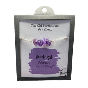 New 925 Silver & Amethyst Set February Birthstone 8" - 9" adjustable Bracelet with the approximate weight 2.80 grams. The bracelet contains approximately six gemstones and the link width of the bracelet is 2mm. Amethyst is the birthstone for the month of February and is said to bring peace and strength to the wearer