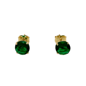 New 9ct Yellow Gold May Birthstone Stud Earrings with the weight 0.50 grams. The earrings are set with a synthetic emerald stone which is 5mm diameter