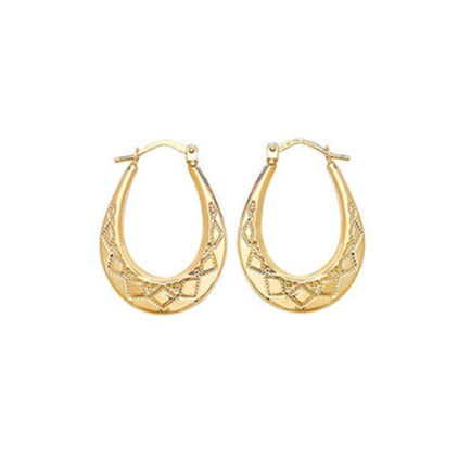 9ct Gold Patterned Oval Earrings