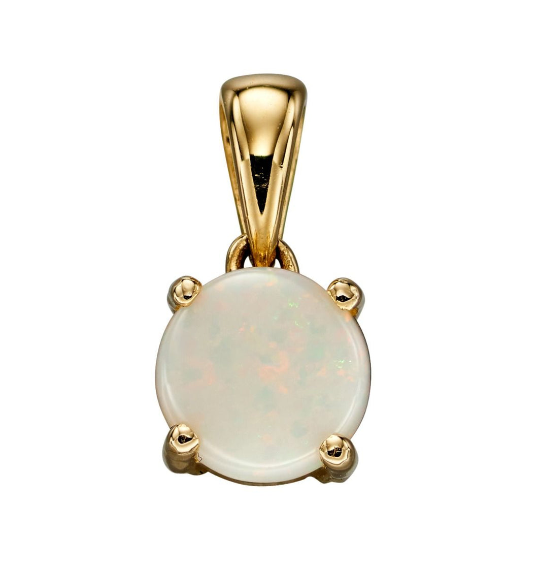 New 9ct Yellow Gold & Opal October Birthstone Pendant with the weight 0.60 grams. The stone is 5mm diameter 