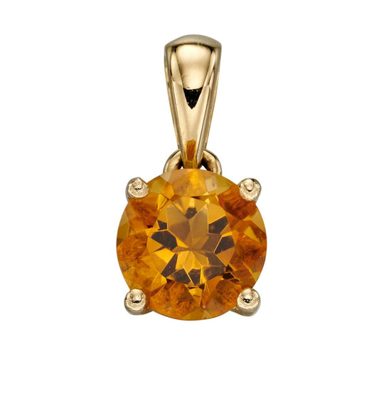 New 9ct Yellow Gold & Citrine November Birthstone Pendant with the weight 0.60 grams. The stone is 5mm diameter