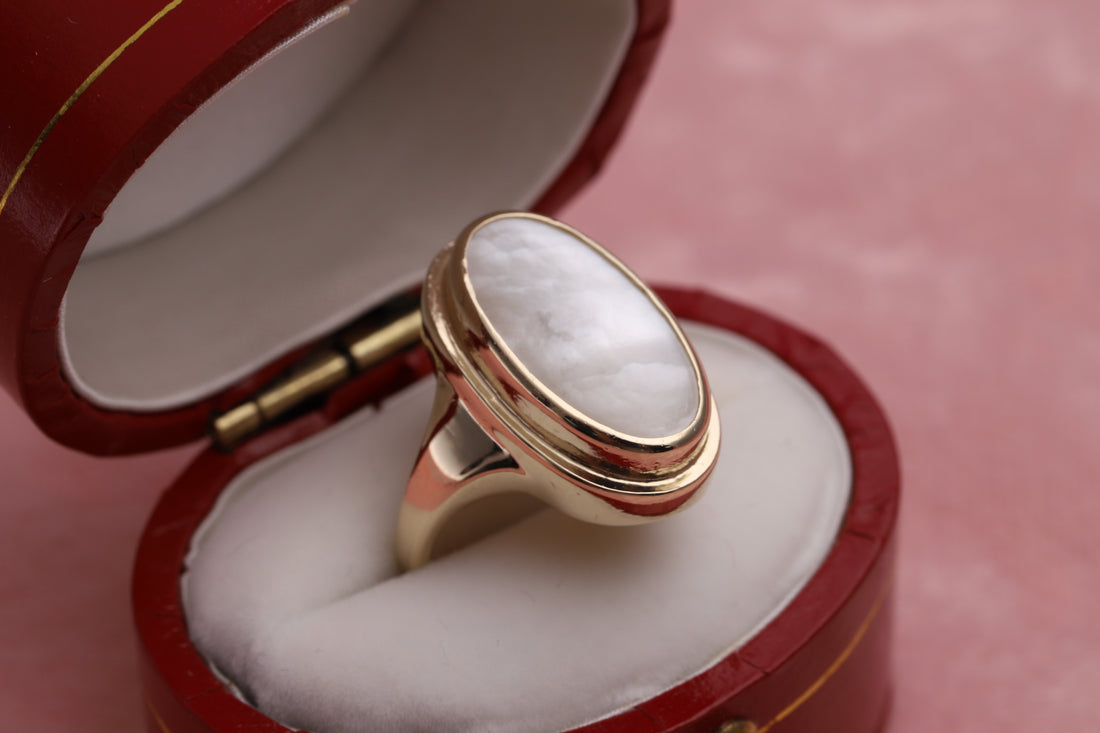 9ct Gold Pearl Dress Statement Signet Ring