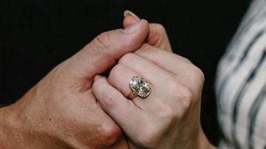 a 18ct yellow gold elongated cushion cut solitaire ring for Taylor Swift and her engagement to Travis Kelce