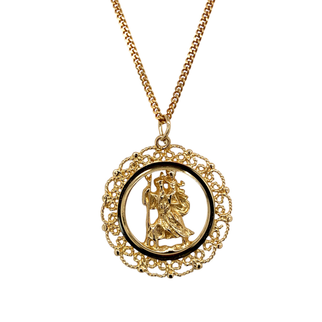 9ct Gold St Christopher Pendant on an 18" curb chain to make a Gold Necklace