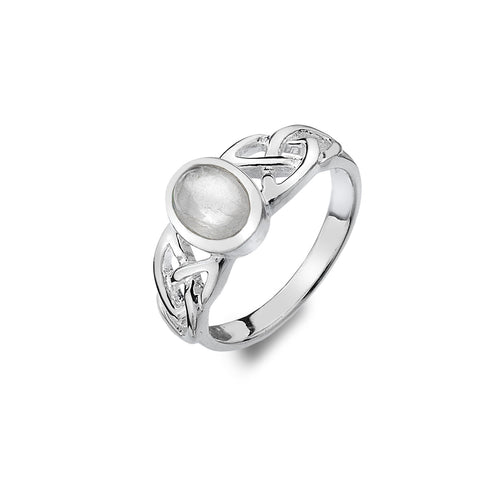 New 925 Silver & Moonstone Celtic Trinity Knot Ring in various sizes. The gemstone is 6mm by 4mm