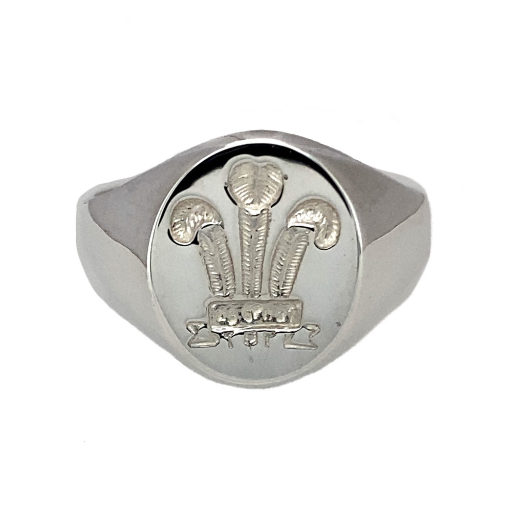 New 925 Silver Three Feather Oval Signet Ring