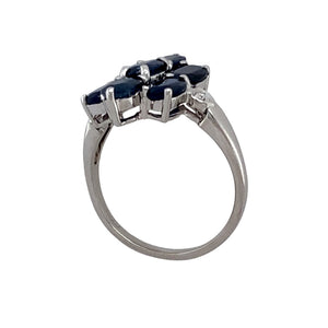 9ct White Gold Diamond & Sapphire Set Cluster Ring