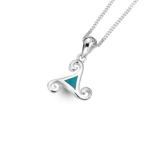 New 925 Silver & Turquoise Set Celtic Triskele Pendant on an 18" fine pendant chain (chain styles may vary)