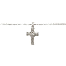 Load image into Gallery viewer, Preowned 9ct White Gold &amp; Diamond Set Cross Pendant on an 18&quot; belcher chain with the weight 3.10 grams. The pendant is 2.7cm long including the bail
