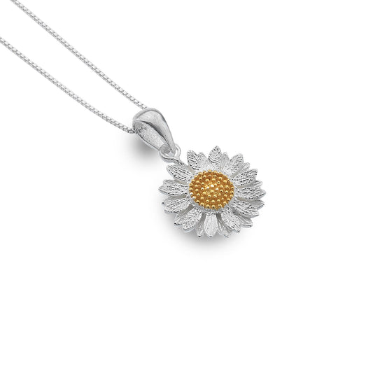 New 925 Silver Sunflower Pendant on an 18" fine pendant chain