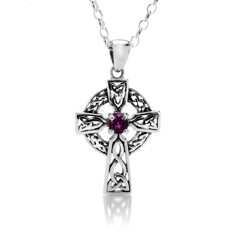 New 925 Silver & Amethyst Set Celtic Cross Pendant on an 18