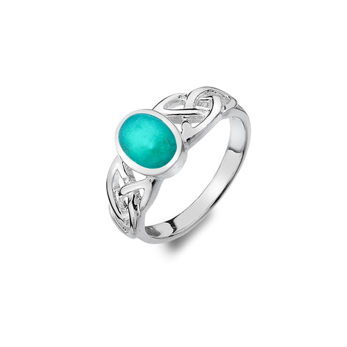 New 925 Silver & Turquoise Celtic Trinity Knot Ring in various sizes. The gemstone is 7mm by 5mm