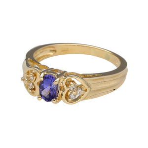 Preowned 14ct Yellow Gold Diamond & Tanzanite Set Ring in size P with the weight 3.80 grams. The tanzanite stone is 6mm by 4mm