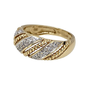 Preowned 9ct Yellow and White Gold & Diamond Set Beaded Wrap Wide Band Ring in size J with the weight 2.80 grams. The front of the ring is 8mm wide