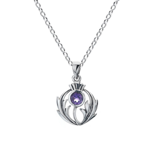 New 925 Silver & Amethyst Set Thistle Pendant on an 18