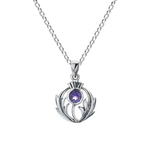 New 925 Silver & Amethyst Set Thistle Pendant on an 18" fine pendant chain (chain styles may vary)