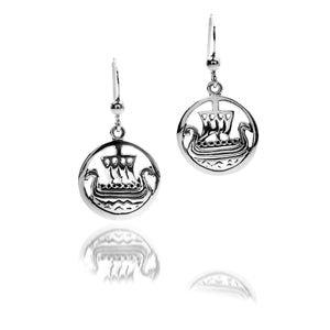 925 Silver Viking Ship Drop Earrings