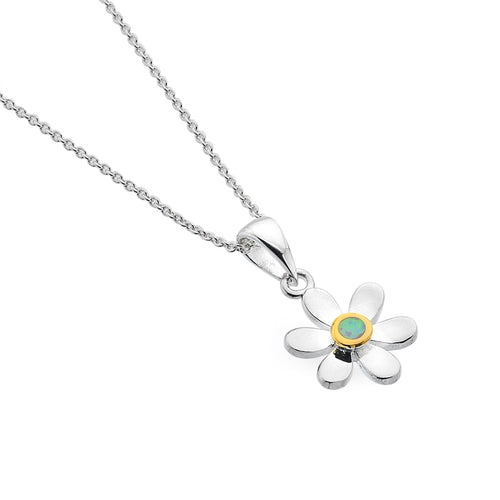 Add a touch of elegance and personal meaning to your jewellery collection with this new 925 silver & opalique set flower October birthstone pendant necklace, featuring:

Design: A delicate flower-shaped pendant, set with a shimmering opalique birthstone at its centre for a timeless and meaningful touch.
Material: 925 sterling silver, with a gold-plated setting around the opalique for added warmth and contrast.
Gemstone: Features a 2mm diameter opalique, known as the birthstone for October