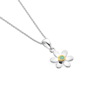 Add a touch of elegance and personal meaning to your jewellery collection with this new 925 silver & opalique set flower October birthstone pendant necklace, featuring:

Design: A delicate flower-shaped pendant, set with a shimmering opalique birthstone at its centre for a timeless and meaningful touch.
Material: 925 sterling silver, with a gold-plated setting around the opalique for added warmth and contrast.
Gemstone: Features a 2mm diameter opalique, known as the birthstone for October
