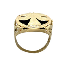 Load image into Gallery viewer, 9ct Gold &amp; Black Stone Three Feather Signet Ring
