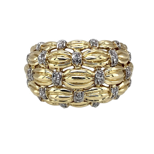 9ct Gold & Diamond Set Wide Fancy Band Ring