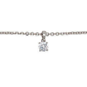 Preowned 9ct White Gold & Cubic Zirconia Set Solitaire Pendant on a 16" faceted belcher chain with the weight 4.60 grams. The pendant is 1.1cm long including the bail and the stone is 5mm diameter
