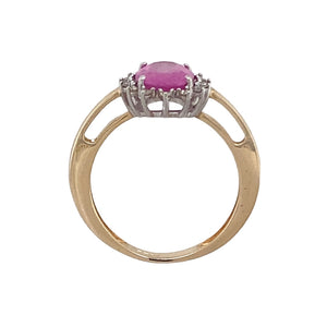 9ct Gold Diamond & Pink Stone Set Cluster Ring