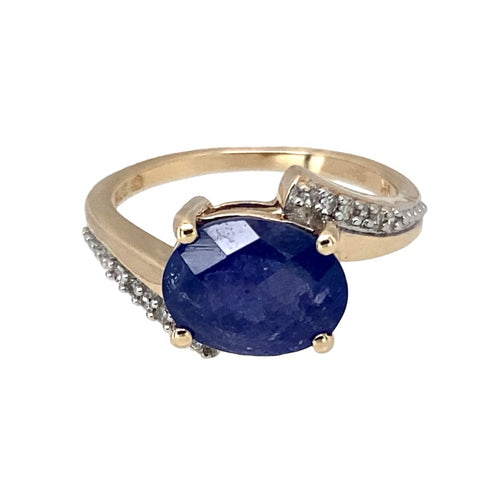 9ct Gold Diamond & Blue Stone Wrap Around Ring