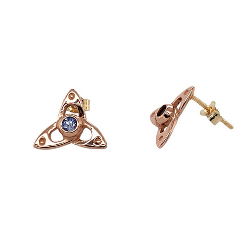 9ct Gold & Sapphire Clogau Triskey Celtic Knot Stud Earrings
