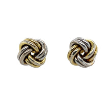 Load image into Gallery viewer, Preowned 9ct Yellow and White Gold 10mm Knot Stud Earrings with the weight 1.60 grams
