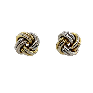 Preowned 9ct Yellow and White Gold 10mm Knot Stud Earrings with the weight 1.60 grams