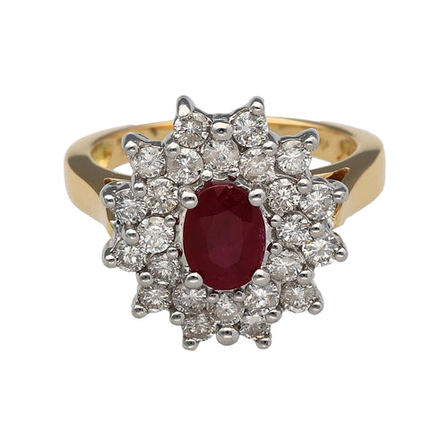 18ct Gold Diamond & Ruby Set Cluster Ring